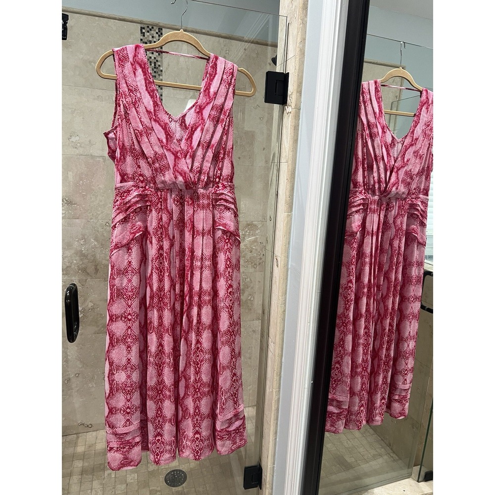 White House Black Market Pink Snake Print Maxi Midi Dress Slit Gown 8